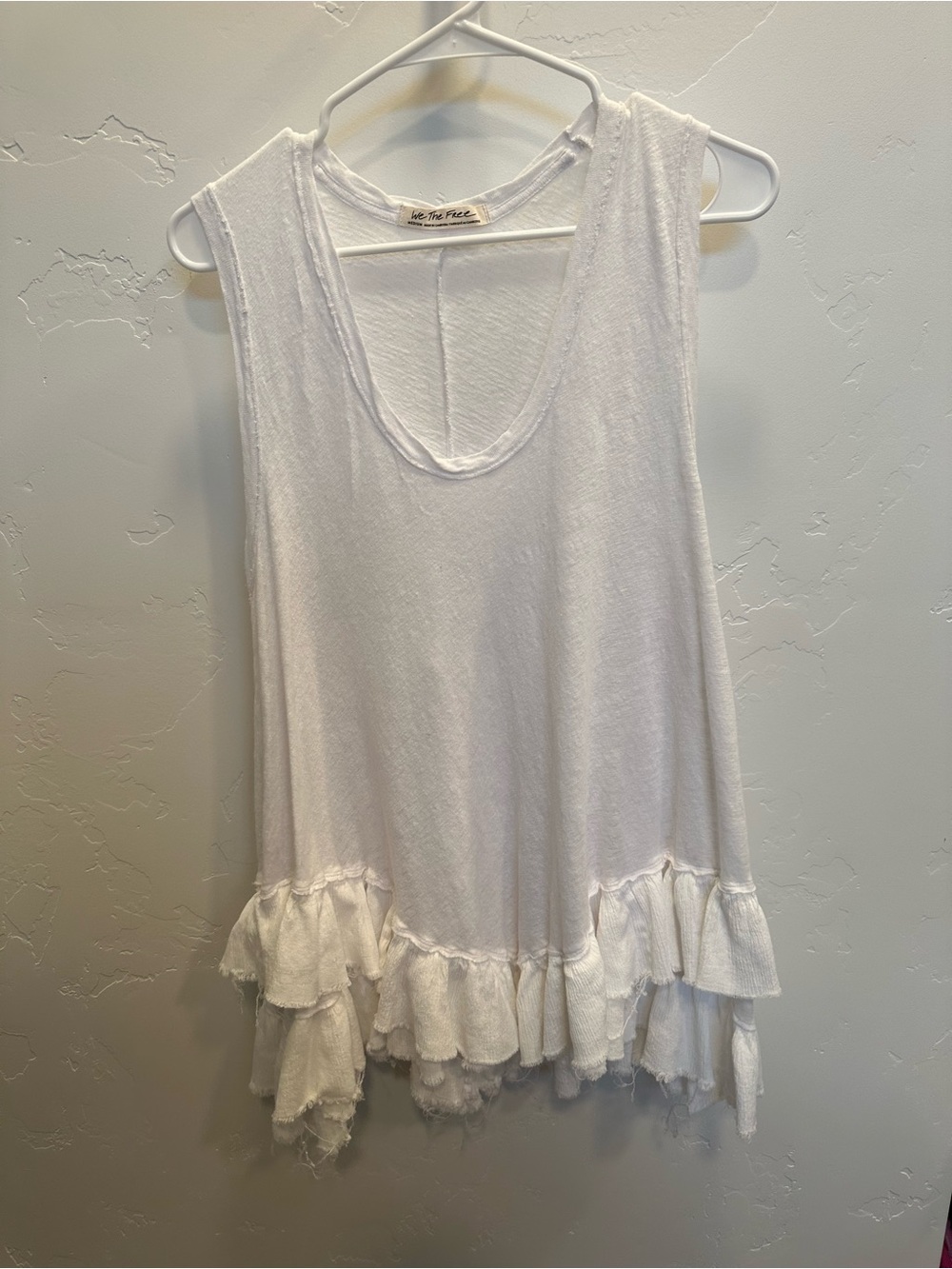 Free People- White Ruffle Hem Tank